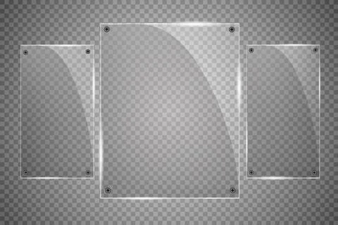 Glass plates are installed. Vector glass banners on a transparent background Illustrazione stock