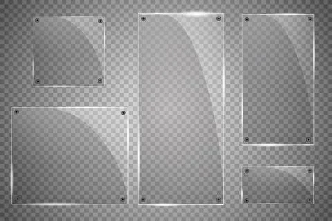 Glass plates are installed. Vector glass banners on a transparent background Stock Illustration