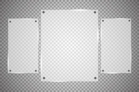 Glass plates are installed. Vector glass banners on a transparent background Stock Illustration