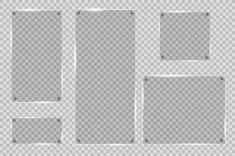 Glass plates are installed. Vector glass banners on a transparent background Illustrazione stock