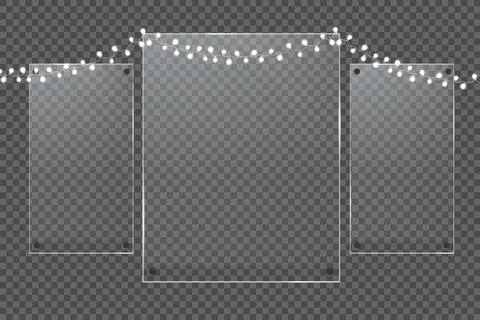 Glass plates are installed. Vector glass banners on a transparent background Stock Illustration