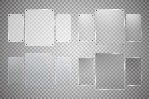 Glass plates are installed. Vector glass banners on a transparent background Stock Illustration