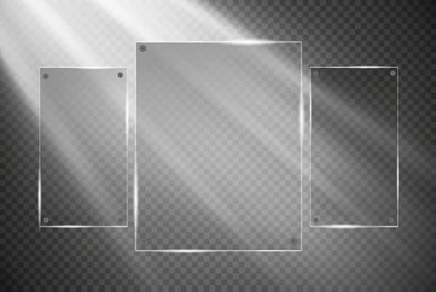 Glass plates are installed. Vector glass banners on a transparent background Stock Illustration