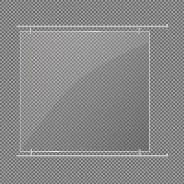 Glass plates are installed. Vector glass banners on a transparent background Stock Illustration