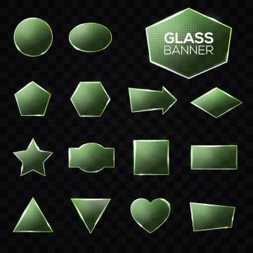 Glass plates set. Green triangle square star heart Stock Illustration