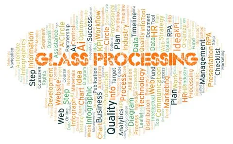 Glass Processing typography word cloud create with the text only. Illustrazione stock