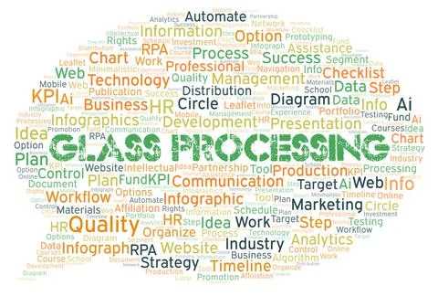 Glass Processing typography word cloud create with the text only. Illustrazione stock