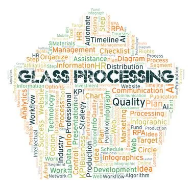 Glass Processing typography word cloud create with the text only. Illustrazione stock