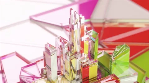 Glass rectangles move up and down. Skyscrapers. Broken glass. Diamond. Mosaic Stock Footage 195712572