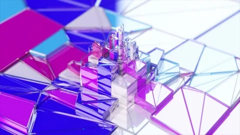 Glass rectangles move up and down. Skyscrapers. Broken glass. Diamond. Mosaic Stock Footage 195712614