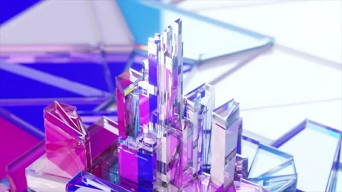 Glass rectangles move up and down. Skyscrapers. Broken glass. Diamond. Blue Stock Footage 195712729