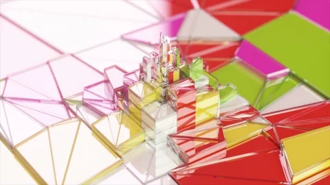 Glass rectangles move up and down. Skyscrapers. Broken glass. Diamond. Mosaic Stock Footage 195712790
