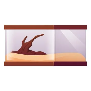 Glass rectangular terrarium with sand and driftwood for exotic animals. Stock Illustration