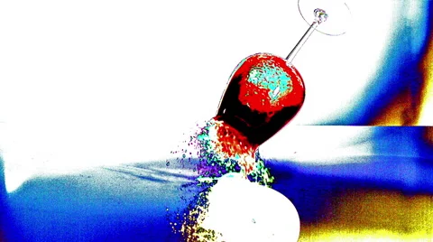 Glass of Red Wibe Falling, Breaking and Splashing, Slow motion Stock Footage