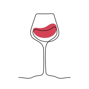 Glass of red wine artistic continuous line illustration Stock Illustration