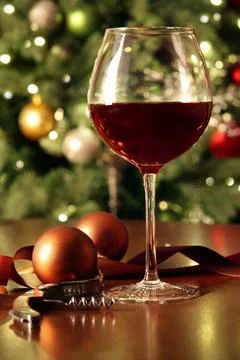 Glass of red wine on table Stock Photos