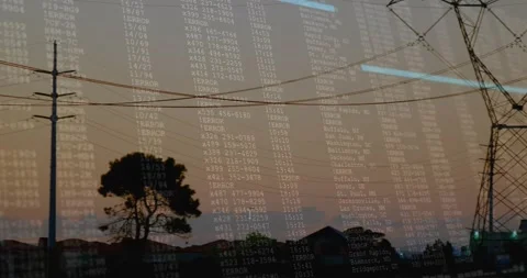 Glass reflection causing overlay, pole shifting to lattice towers, panning right Stock Footage 329870420