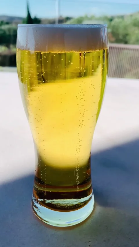Glass Of Refreshing Ice Cold beer Outside Close Up Stock Footage 221927765