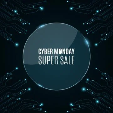 Glass round banner. High-tech background from a computer circuit board for a Stock Illustration