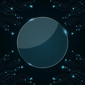 Glass round banner for your projects. Computer circuit board. Luminous connec Stock Illustration