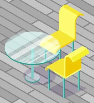 Glass Round Table and Two Yellow Chairs Vector Stock Illustration