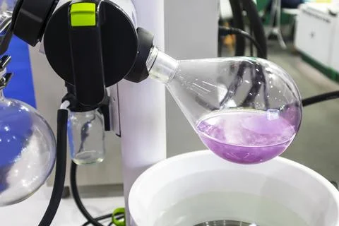Glass sample container for chemical analysis in research data Stock Photos