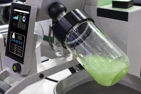 Glass sample container for chemical analysis and displaying research data o.. Stock Photos