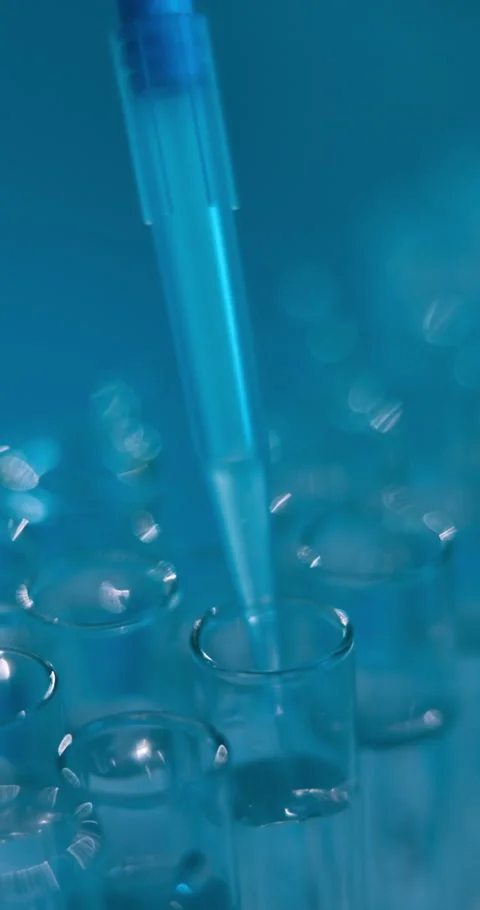 Glass, science and pipette with sample for test, chemical production or Stock Footage 307379373