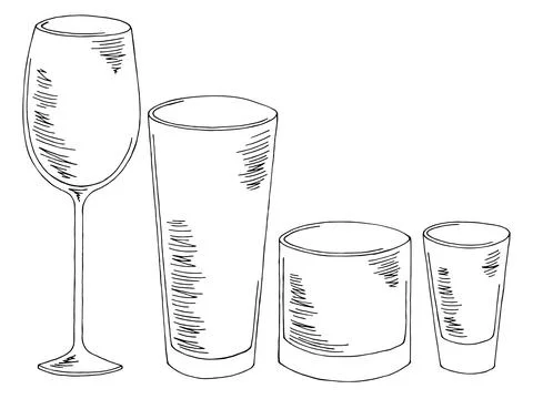 Glass set empty graphic black white isolated illustration vector  Stock Illustration
