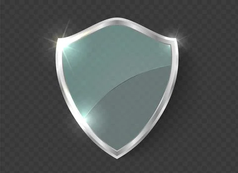 Glass shield. 3D blue acrylic glass panel. Vector protect symbol Stock Illustration