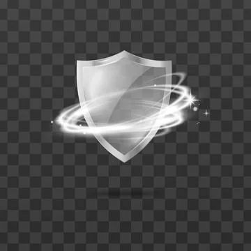 Glass shield with glowing vortex realistic vector illustration isolated. Stock Illustration