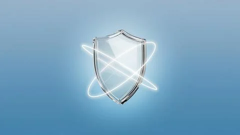 Glass shield icon with glowing light rings for cyber security and data prot.. Stock Illustration