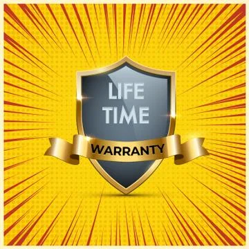 Glass shields with golden frames and ribbons with different warranty texts 스톡 일러스트