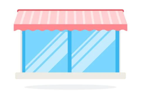 Glass shop window with canopy vector icon flat isolated illustration Illustrazione stock
