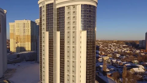 A glass skyscraper in the winter Stock Footage 87247783