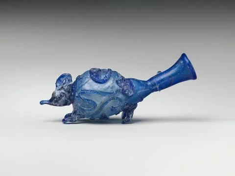 Glass snake-thread flask shaped like a mouse 3rd century A.D. Roman Translu.. Stock Photos