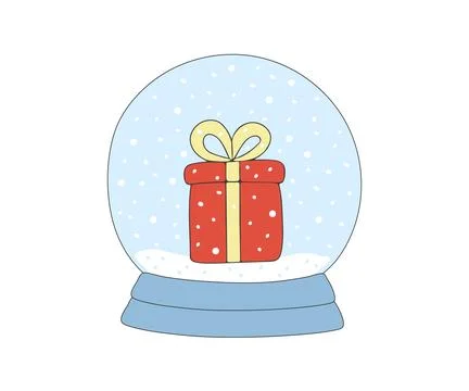 Glass snow globe with gift inside. Christmas decorative ball with winter sc.. Stock Illustration