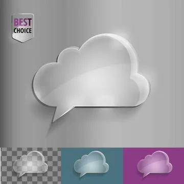 Glass speech bubble cloud icon with soft shadow on gradient background . Vector Stock Illustration