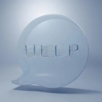 Glass Speech bubble with text Help icon isolated on grey background. Minima.. Stock Illustration