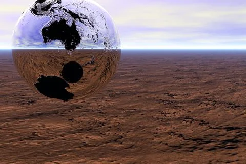Glass sphere in abstract landscape Stock Illustration
