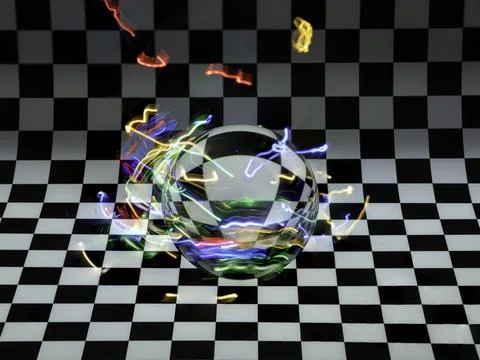 Glass sphere on a checked background with an electrostatic discharge Stock Photos