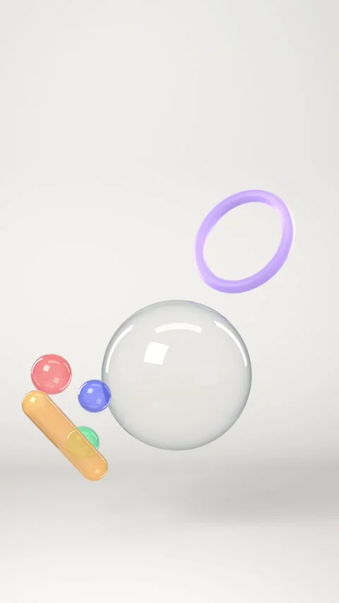 Glass sphere with colorful marbles orbiting, pastel abstract animation Stock Footage 346632768