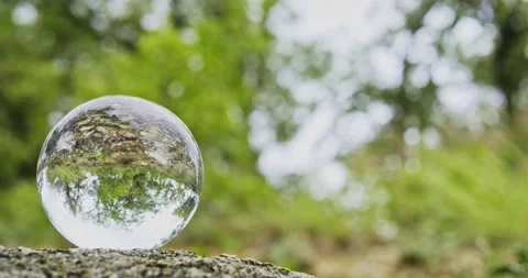 The glass sphere reflects a forest landscape Stock Footage 291125432