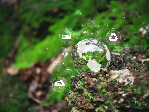 A glass sphere with a world map on it. Spheres set on a wooden floor with v.. Stock Photos