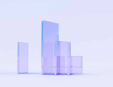 Glass square and rectangle plates on abstract purple background 3d render Stock Illustration