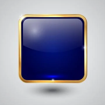 Glass square button with round corners and golden frame Stock Illustration