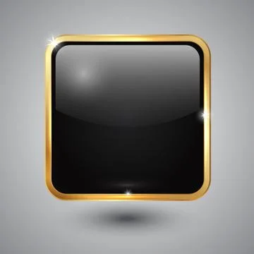 Glass square button with round corners and golden frame Stock Illustration
