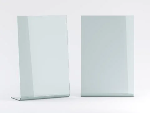 Glass stand for booklets on white background. Mockup. 3D Stock Illustration