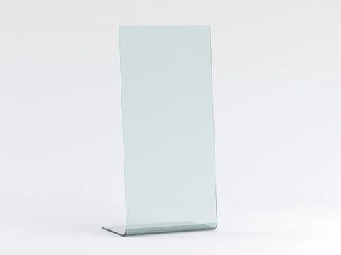 Glass stand for booklets on white background. Mockup. 3D Illustrazione stock