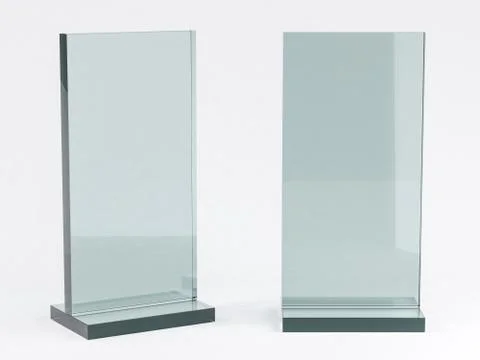 Glass stand for booklets on white background. Mockup. 3D Stock Illustration